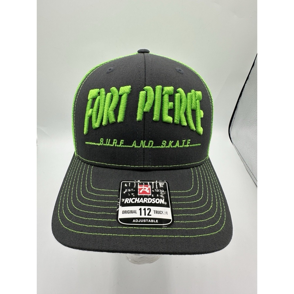 Fort Pierce Surf & Skate Richardson 112 Trucker Hat Neon Green Black Snapback